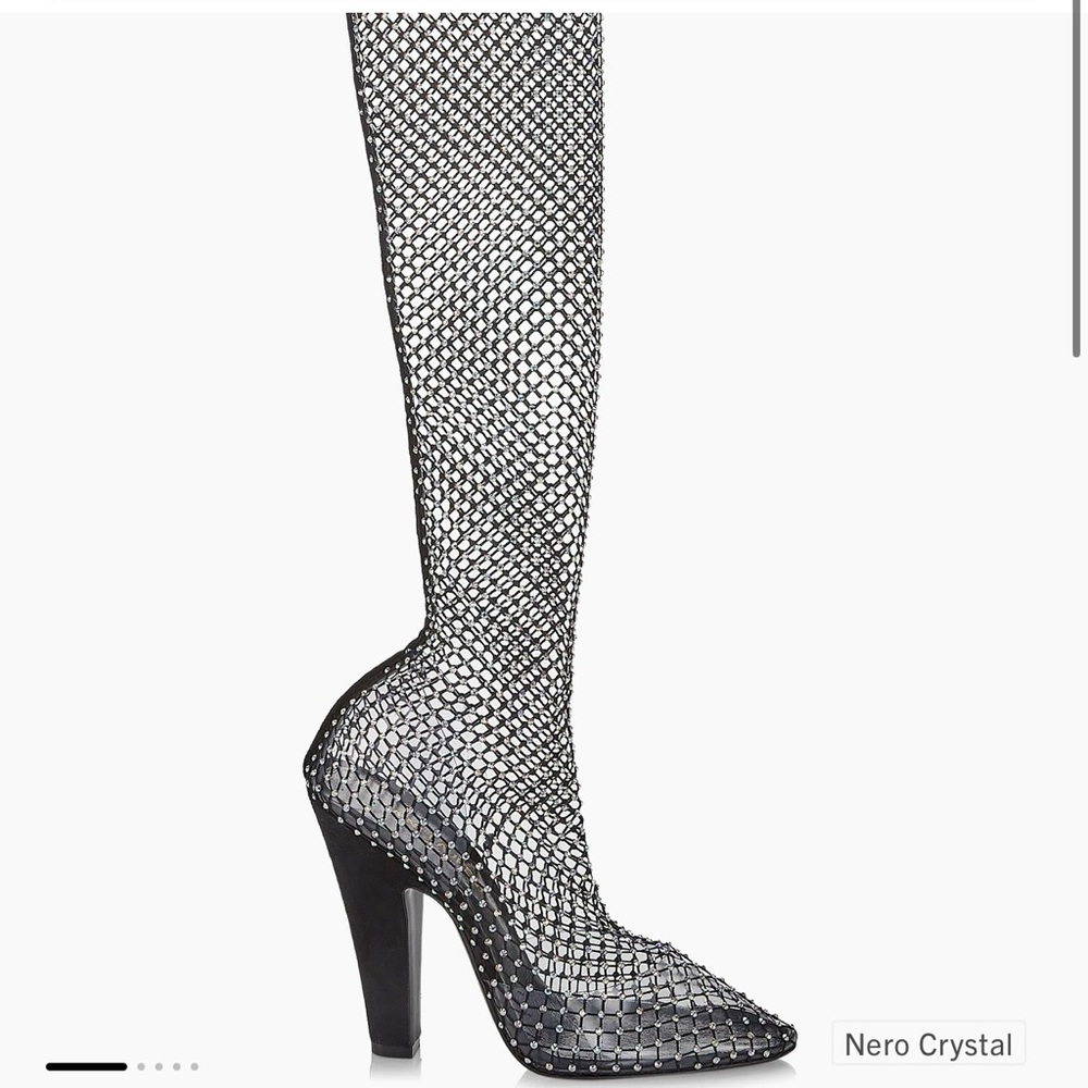 Saint Laurent Black and Silver Over the Knee Boots